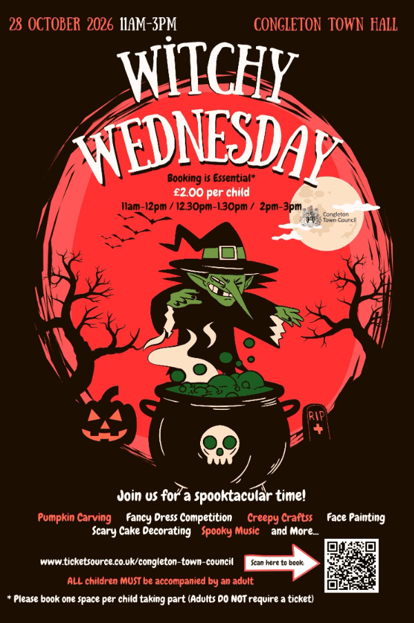 Witchy Wednesday poster for 28 October at Congleton Town Hall
